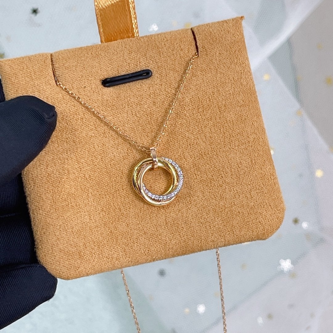 [⭐JeweliWhal]TRINITY NECKLACE SILVER GOLD PINK GOLD DIAMONDS
