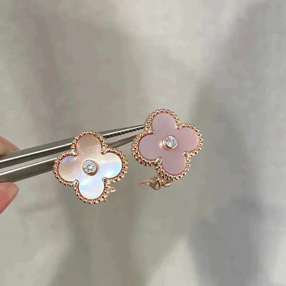 [⭐JeweliWhal]CLOVER MEDIUM 1 MOTIFS  PINK MOP DIAMOND EARRINGS