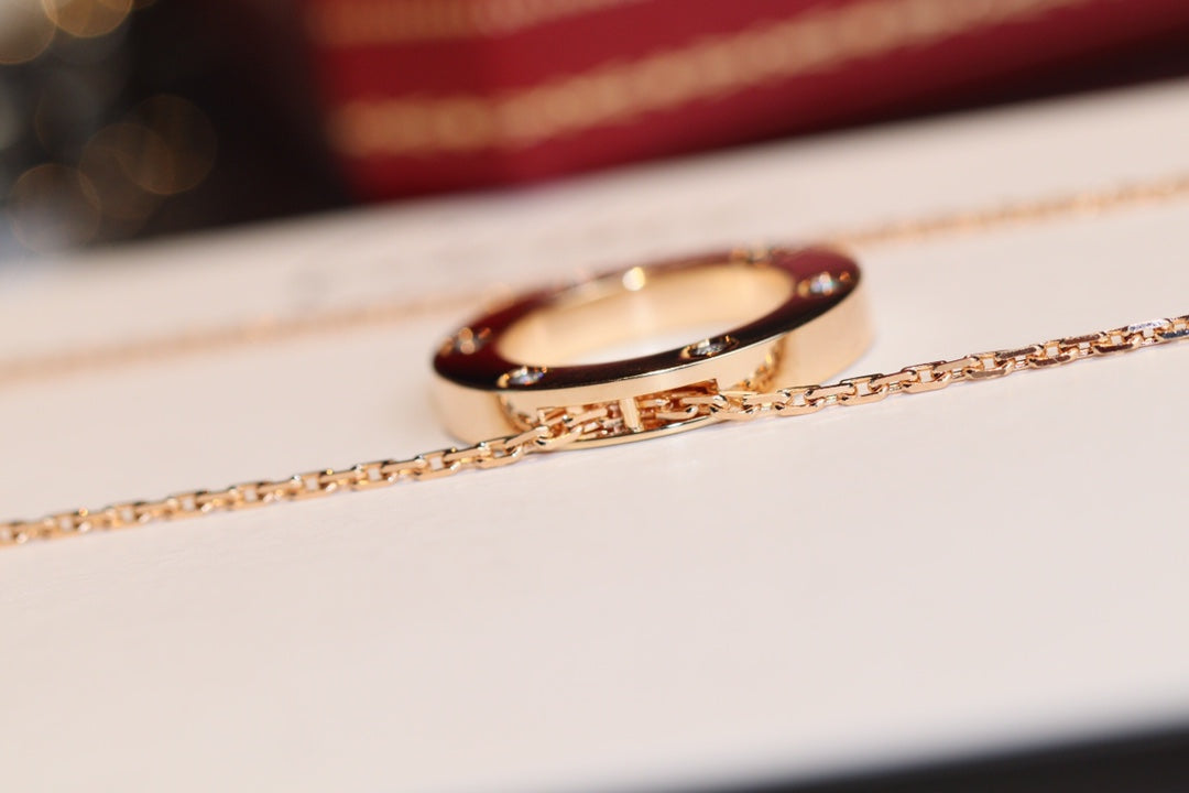 [⭐JeweliWhal]LOVE NECKLACE 16MM 6 DIAMONDS PINK GOLD