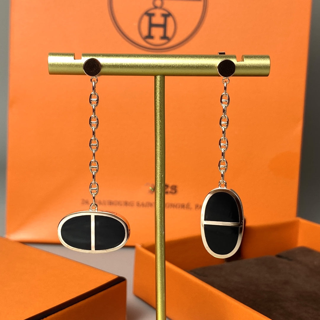 [⭐JeweliWhal]CHAINE VERSO BLACK CERAMIC EARRINGS