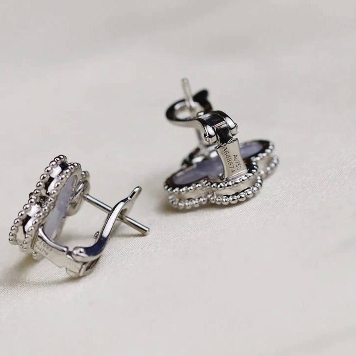 [⭐JeweliWhal]CLOVER MEDIUM 1 MOTIFS  WHITE MOP EARRINGS SILVER