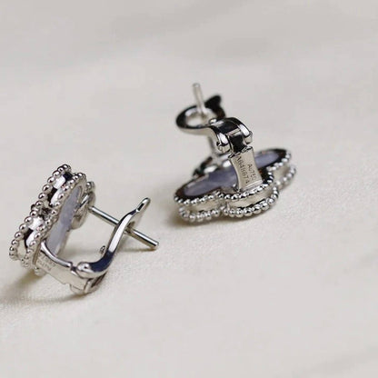 [⭐JeweliWhal]CLOVER MEDIUM 1 MOTIFS  WHITE MOP EARRINGS SILVER