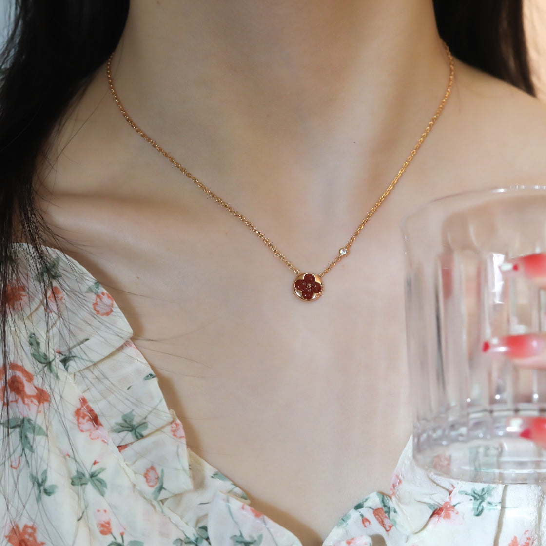 [⭐JeweliWhal]SUN PEDANT PINK GOLD 1 DIAMOND NECKLACE