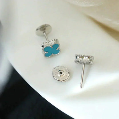 [⭐JeweliWhal]CLOVER MINI 9.5MM ONYX STUD EARRINGS SILVER