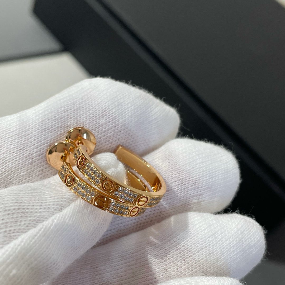 [⭐JeweliWhal]LOVE DIAMOND PINK GOLD HOOP EARRINGS