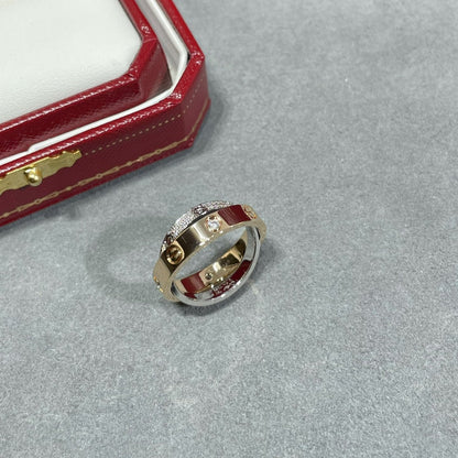 [⭐JeweliWhal]LOVE PINK GOLD SILVER DIAMOND DOUBLE RING