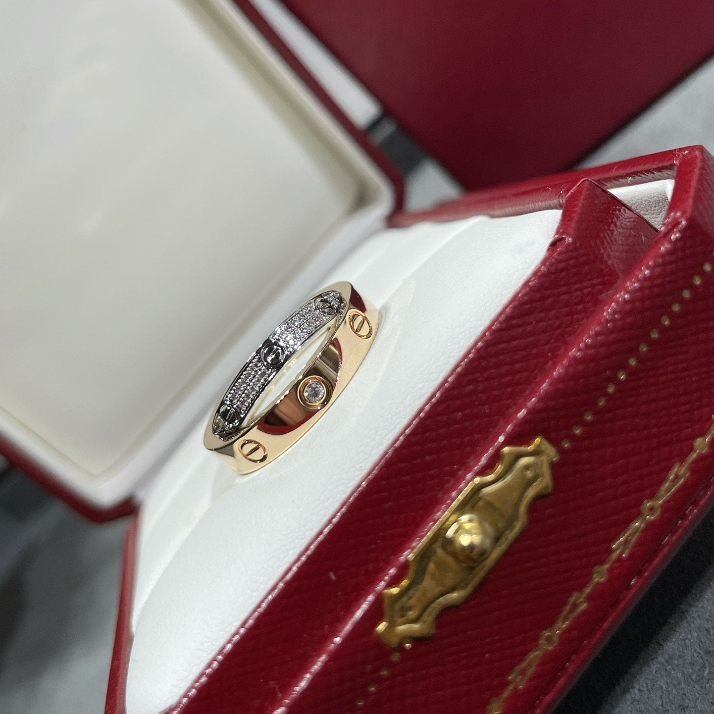 [⭐JeweliWhal]LOVE PINK GOLD SILVER DIAMOND DOUBLE RING