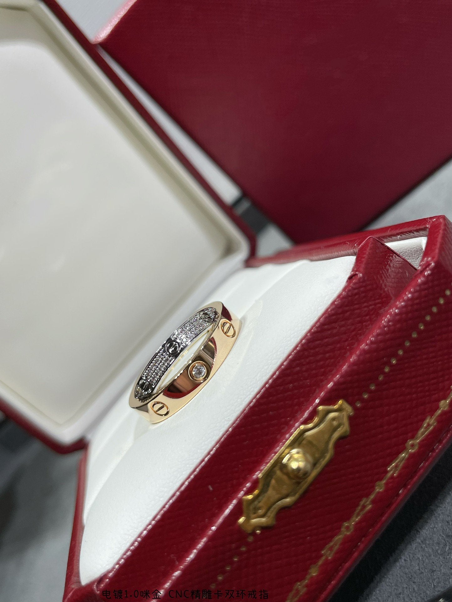[⭐JeweliWhal]LOVE PINK GOLD SILVER DIAMOND DOUBLE RING