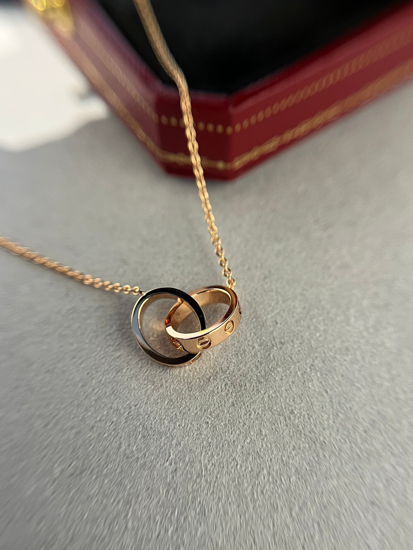 [⭐JeweliWhal]LOVE NECKLACE DOUBLE RING PINK GOLD