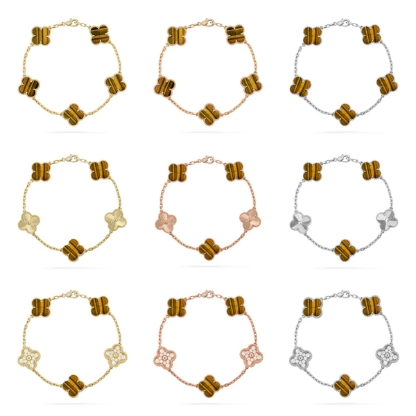 [⭐JeweliWhal] CLOVER 5 MOTIFS TIGER EYE BRACELET COLLECTION
