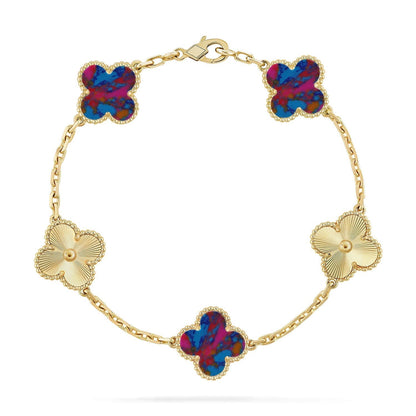 [⭐JeweliWhal]CLOVER 5 MOTIF COLOR GEMSTONES BRACELET COLLECTION