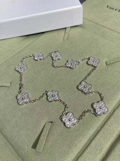 [⭐JeweliWhal]KLEEBLATT 10 MOTIVE VOLL DIAMANT HALSKETTE