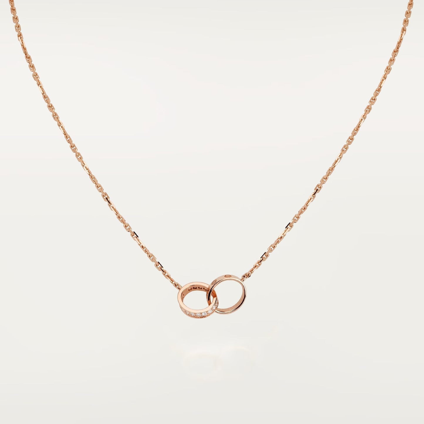 [⭐JeweliWhal]LOVE DOUBLE RING HALF DIAMOND NECKLACE