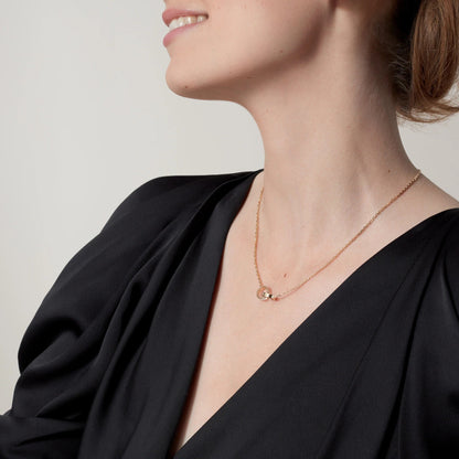 [⭐JeweliWhal]LOVE DOUBLE RING HALF DIAMOND NECKLACE
