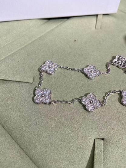 [⭐JeweliWhal]KLEEBLATT 10 MOTIVE VOLL DIAMANT HALSKETTE