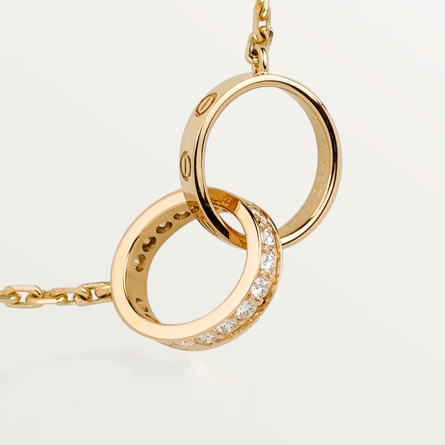 [⭐JeweliWhal]LOVE DOUBLE RING HALF DIAMOND NECKLACE