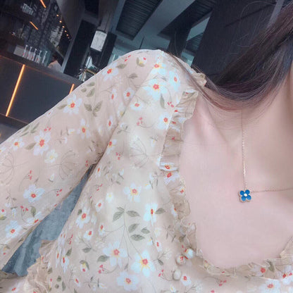 [⭐JeweliWhal]CLOVER 15MM DIAMOND AND BLUE AGATE NECKLACE