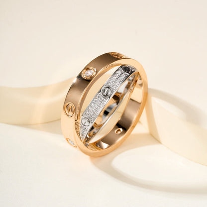 [⭐JeweliWhal]LOVE PINK GOLD SILVER DIAMOND DOUBLE RING