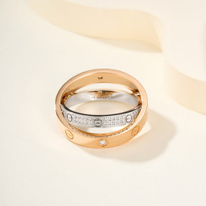 [⭐JeweliWhal]LOVE PINK GOLD SILVER DIAMOND DOUBLE RING