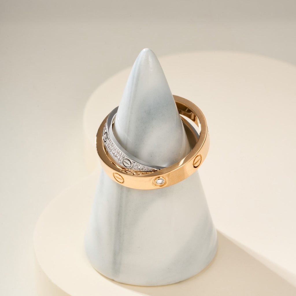 [⭐JeweliWhal]LOVE PINK GOLD SILVER DIAMOND DOUBLE RING