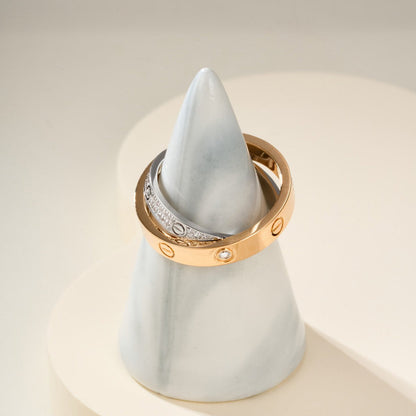 [⭐JeweliWhal]LOVE PINK GOLD SILVER DIAMOND DOUBLE RING