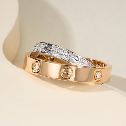 [⭐JeweliWhal]LOVE PINK GOLD SILVER DIAMOND DOUBLE RING