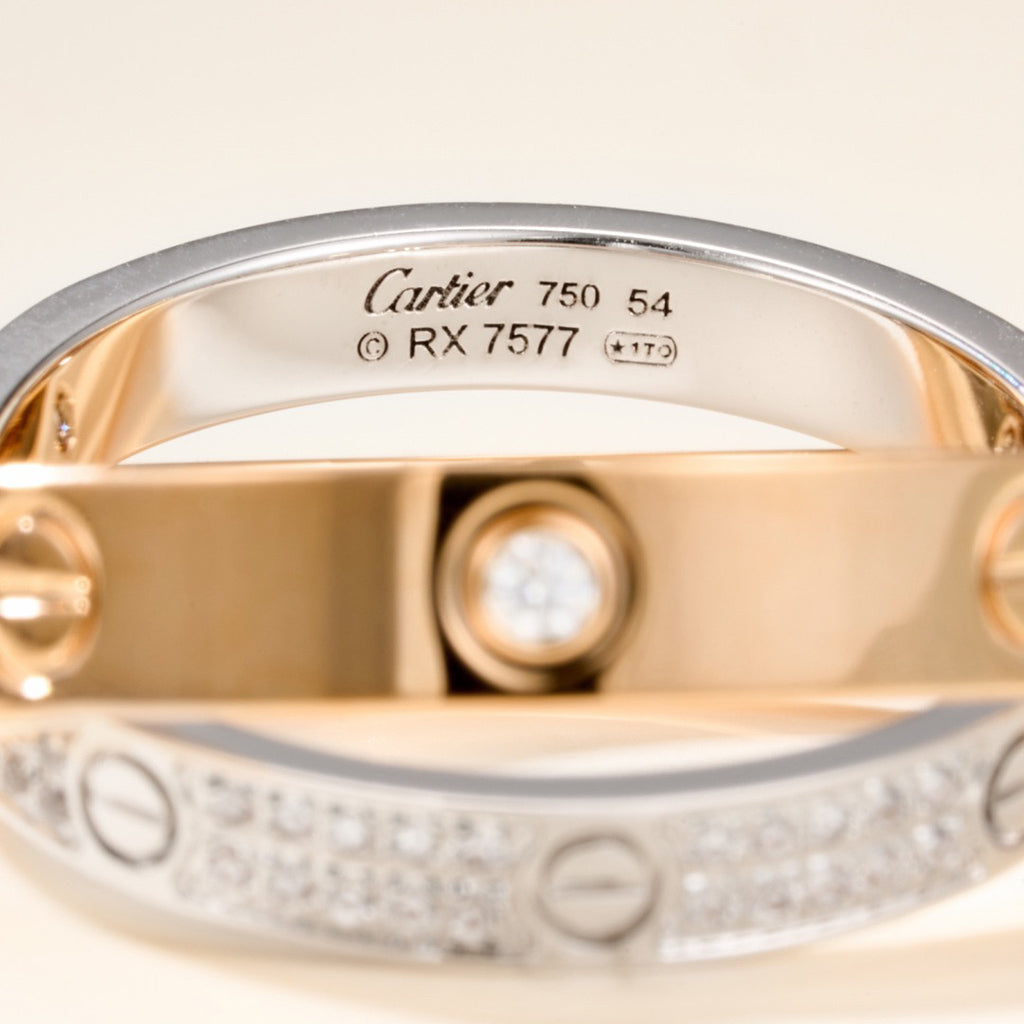 [⭐JeweliWhal]LOVE PINK GOLD SILVER DIAMOND DOUBLE RING