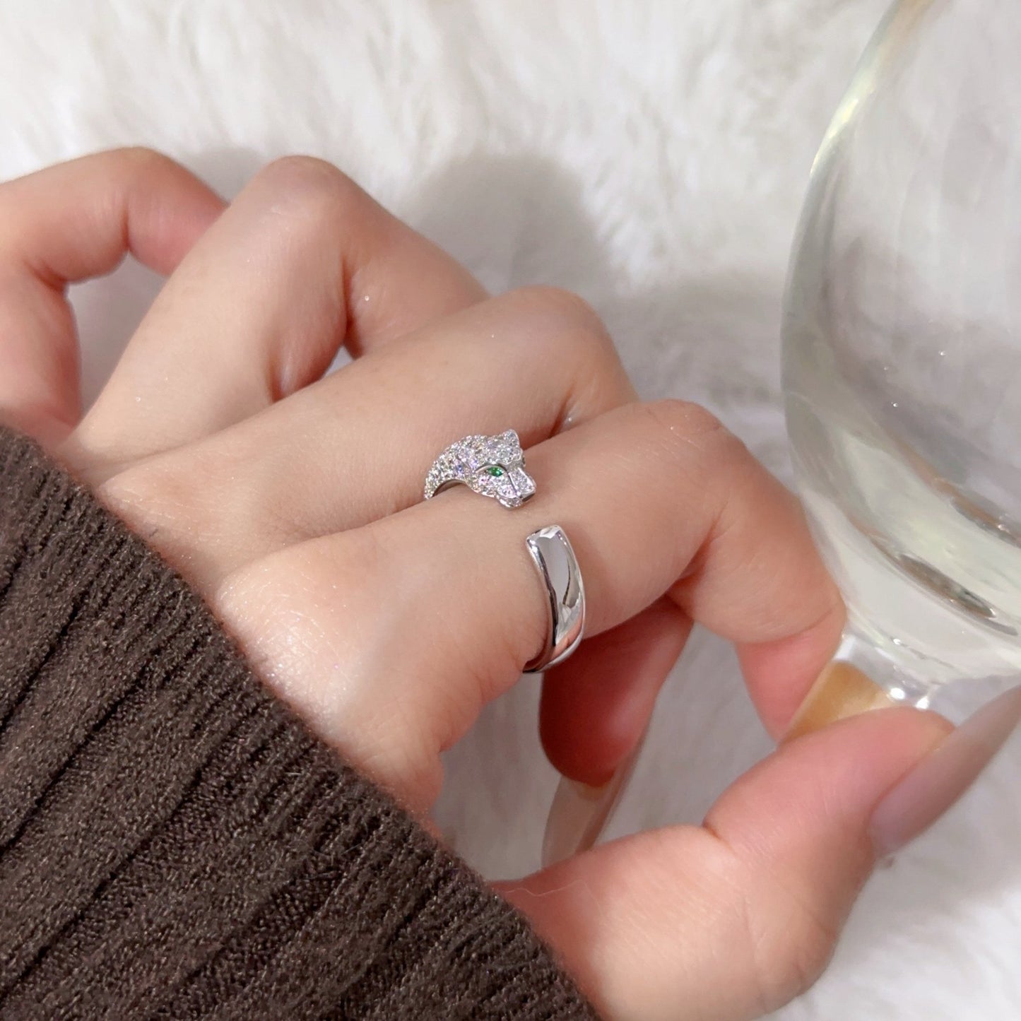 [⭐JeweliWhal]PANTHERE HALF DIAMOND SMALL RING