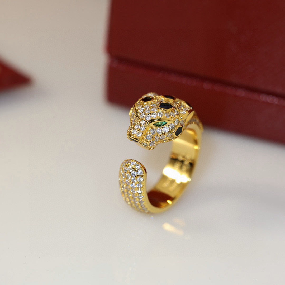 [⭐JeweliWhal]PANTHERE SPOTTED FULL DIAMOND MEDIUM RING