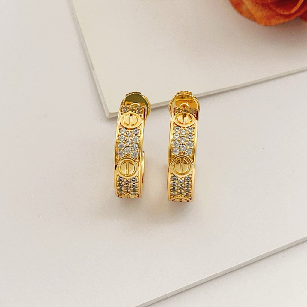 [⭐JeweliWhal]LOVE 5.5MM DIAMOND PAVED EARRINGS