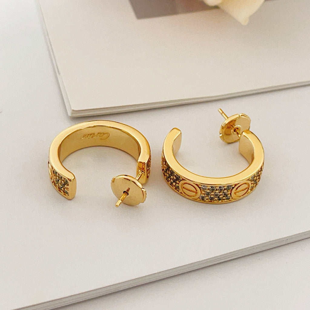 [⭐JeweliWhal]LOVE 5.5MM DIAMOND PAVED EARRINGS