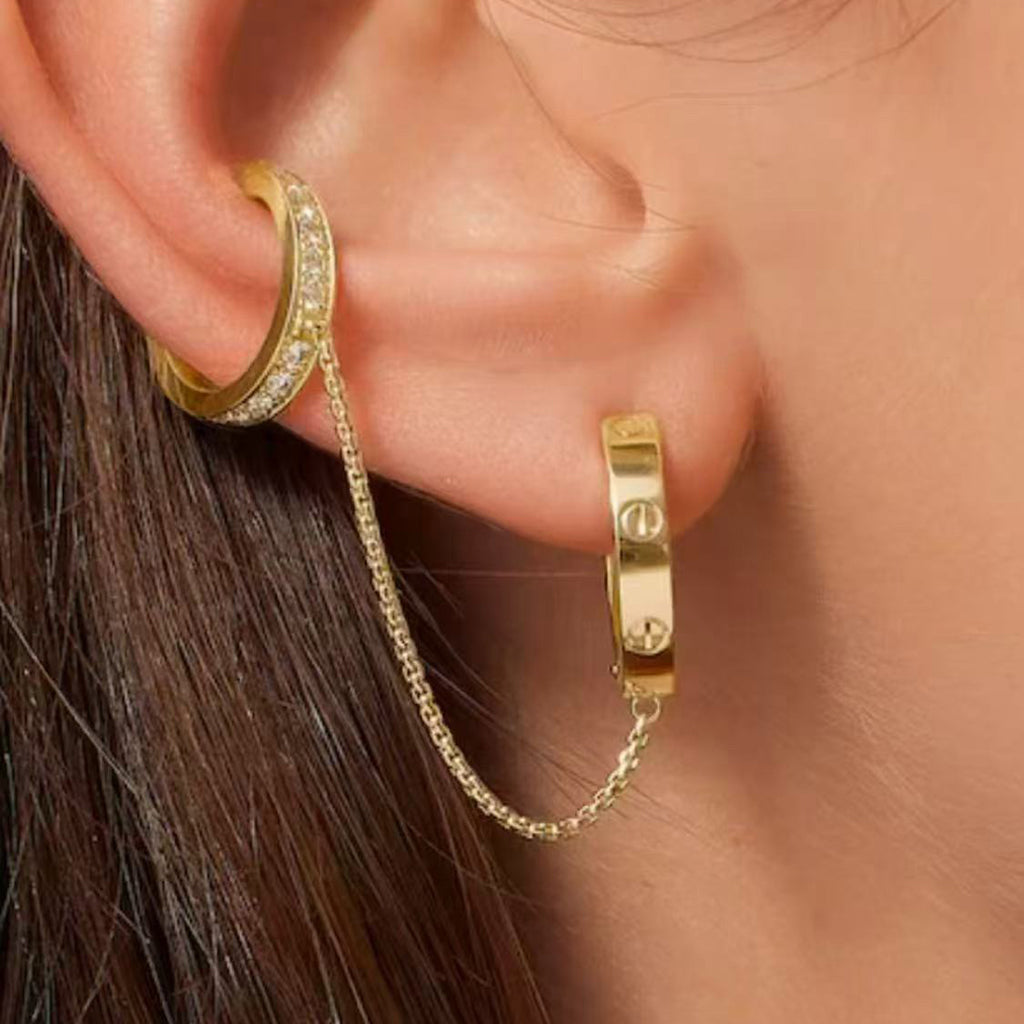 [⭐JeweliWhal]LOVE 3.0MM HALF DIAMOND EARRINGS