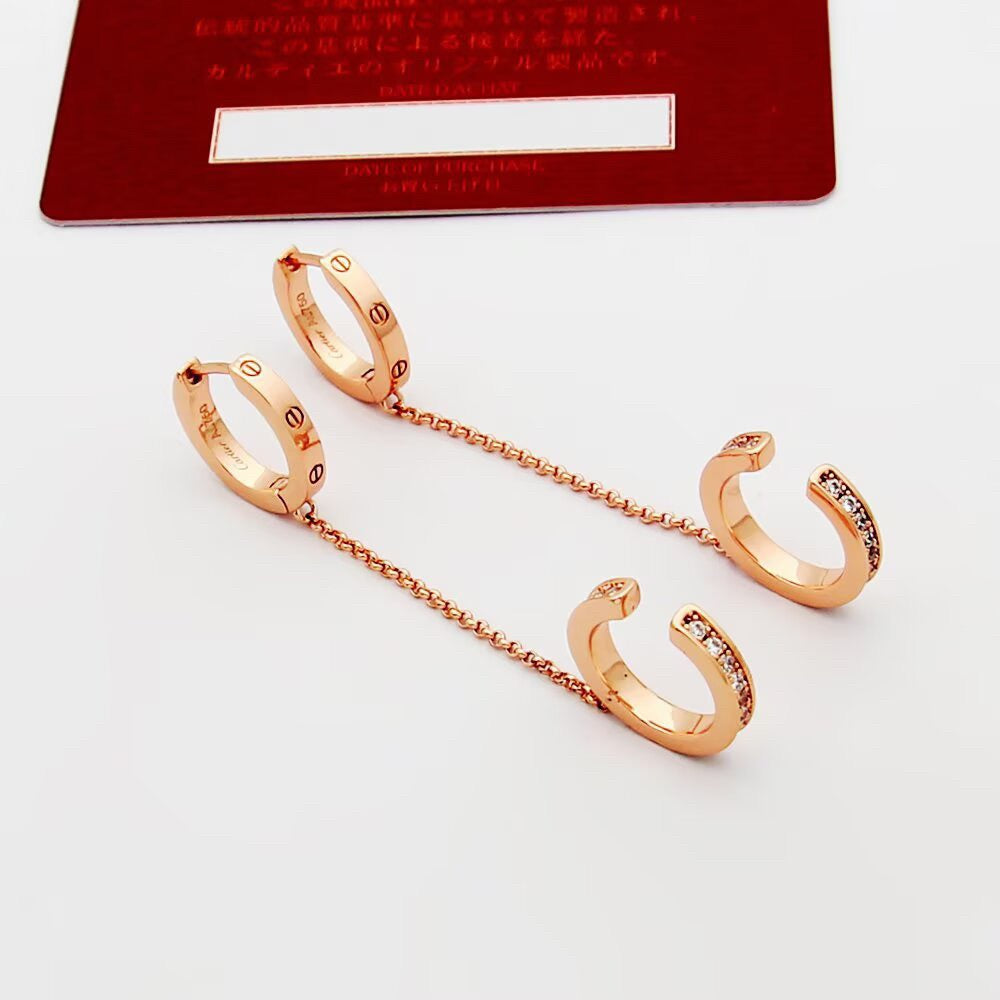 [⭐JeweliWhal]LOVE 3.0MM HALF DIAMOND EARRINGS