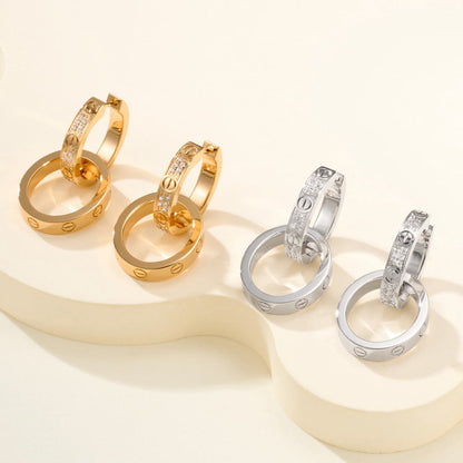 [⭐JeweliWhal]LOVE 3.3MM DANGLE HALF DIAMOND EARRINGS