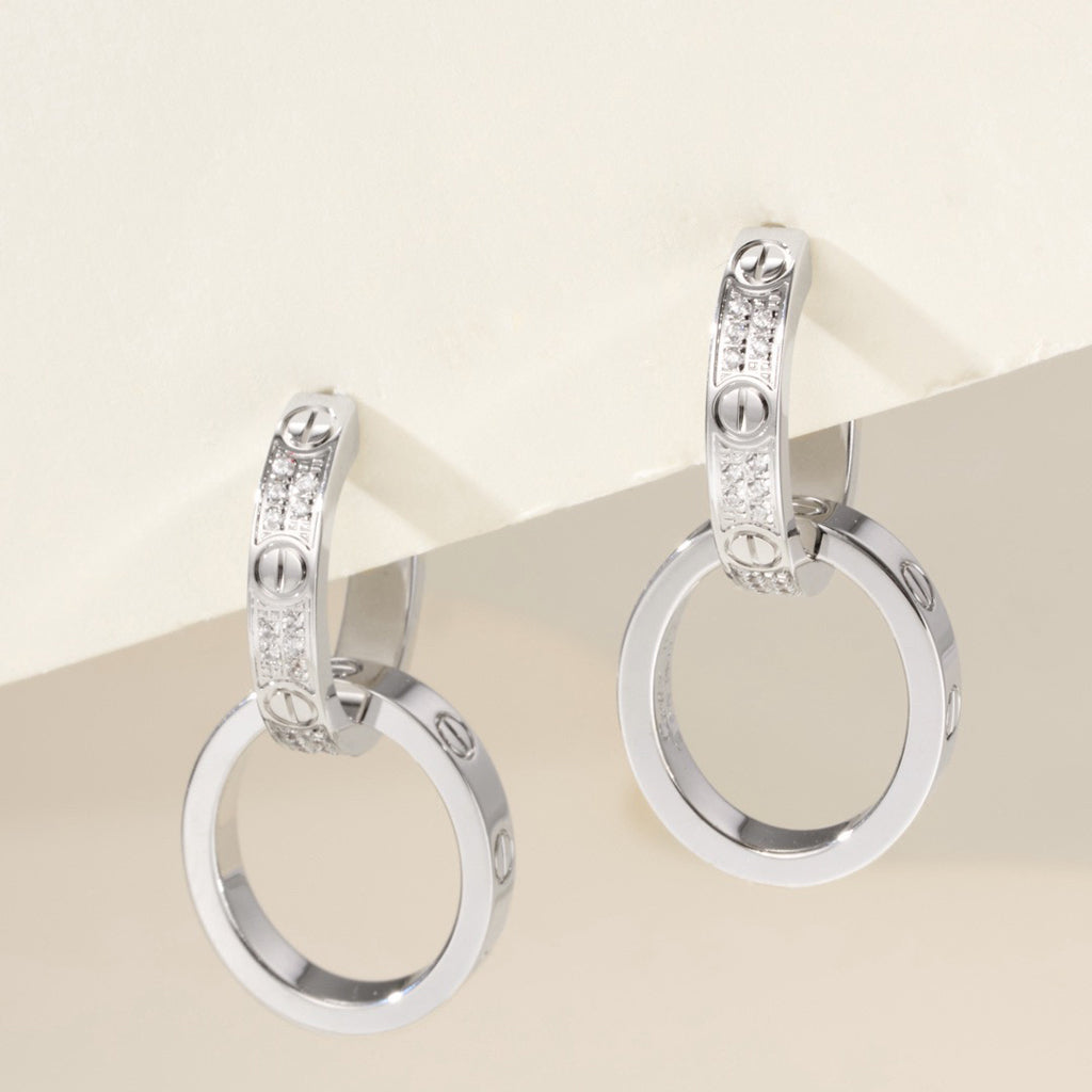 [⭐JeweliWhal]LOVE 3.3MM DANGLE HALF DIAMOND EARRINGS