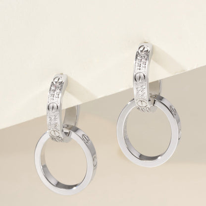 [⭐JeweliWhal]LOVE 3.3MM DANGLE HALF DIAMOND EARRINGS