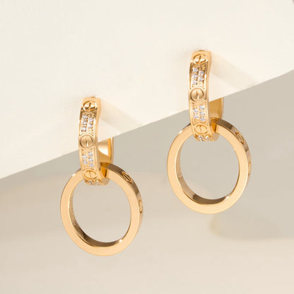 [⭐JeweliWhal]LOVE 3.3MM DANGLE HALF DIAMOND EARRINGS