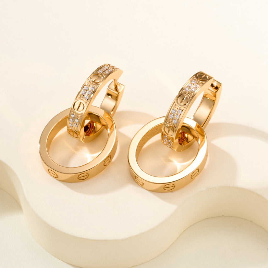 [⭐JeweliWhal]LOVE 3.3MM DANGLE HALF DIAMOND EARRINGS