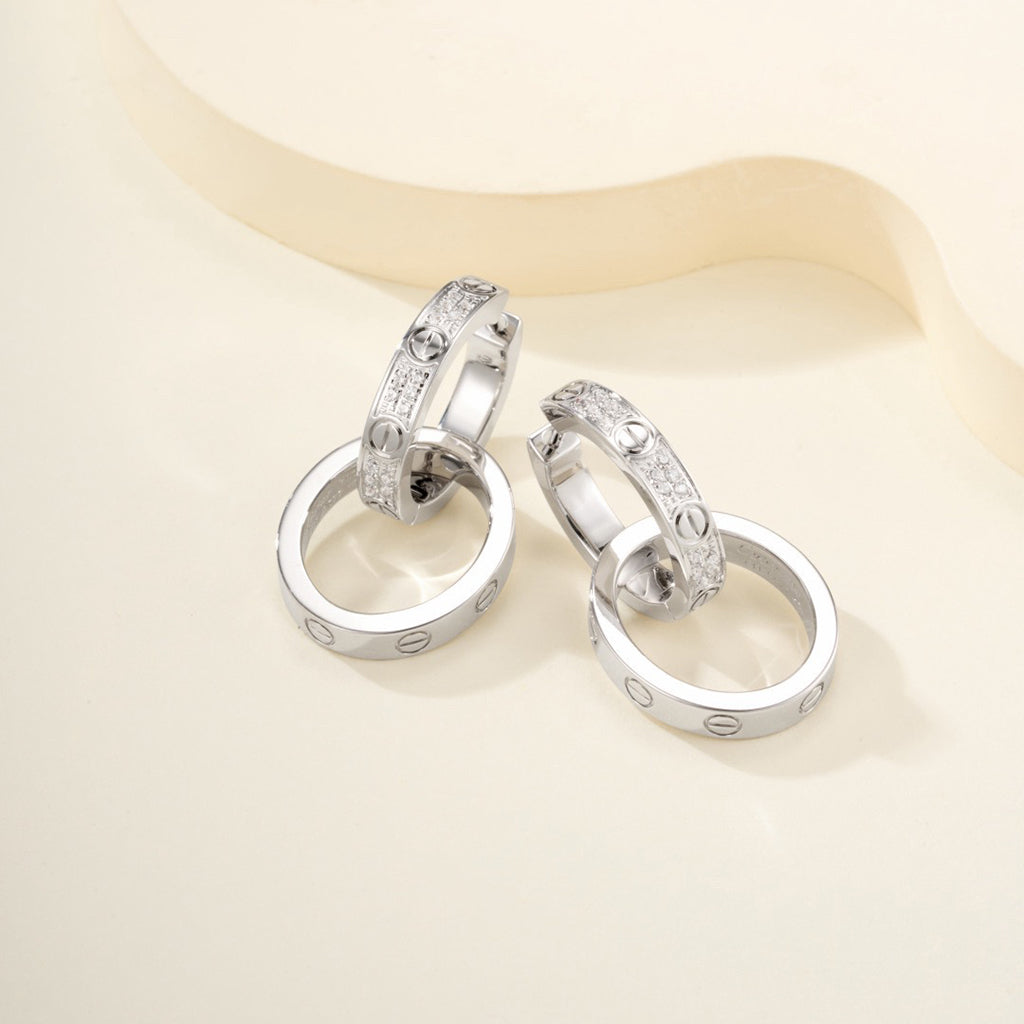 [⭐JeweliWhal]LOVE 3.3MM DANGLE HALF DIAMOND EARRINGS