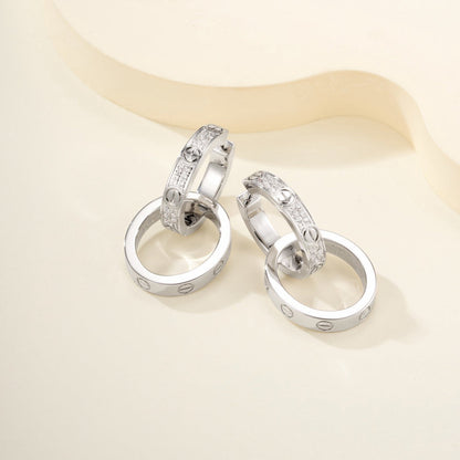 [⭐JeweliWhal]LOVE 3.3MM DANGLE HALF DIAMOND EARRINGS