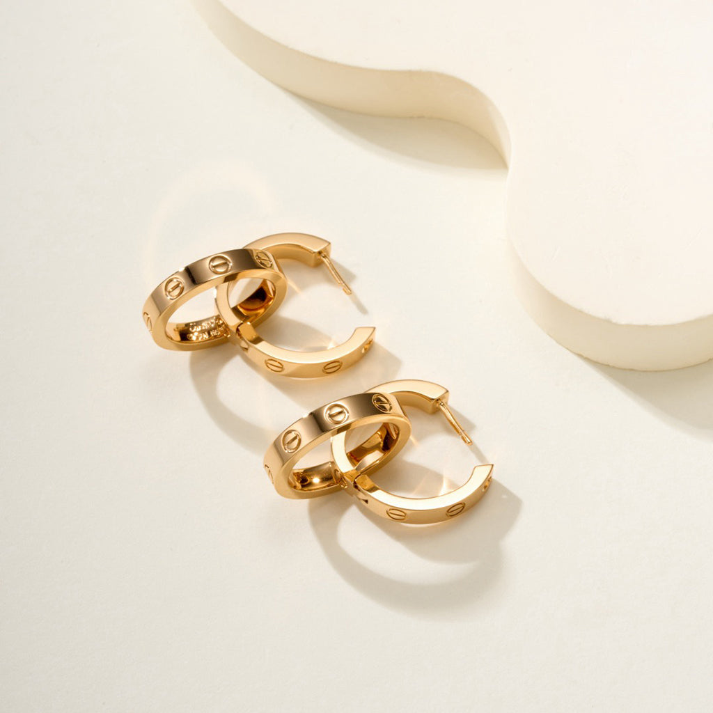 [⭐JeweliWhal]LOVE 3.3MM DANGLE HALF DIAMOND EARRINGS