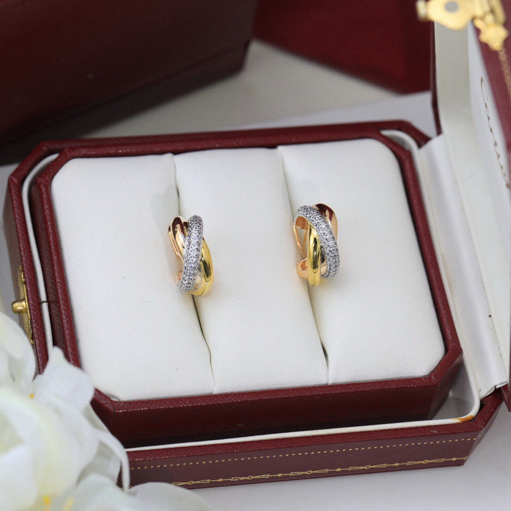 [⭐JeweliWhal]TRINITY HALF DIAMOND  CLASSIC EARRINGS