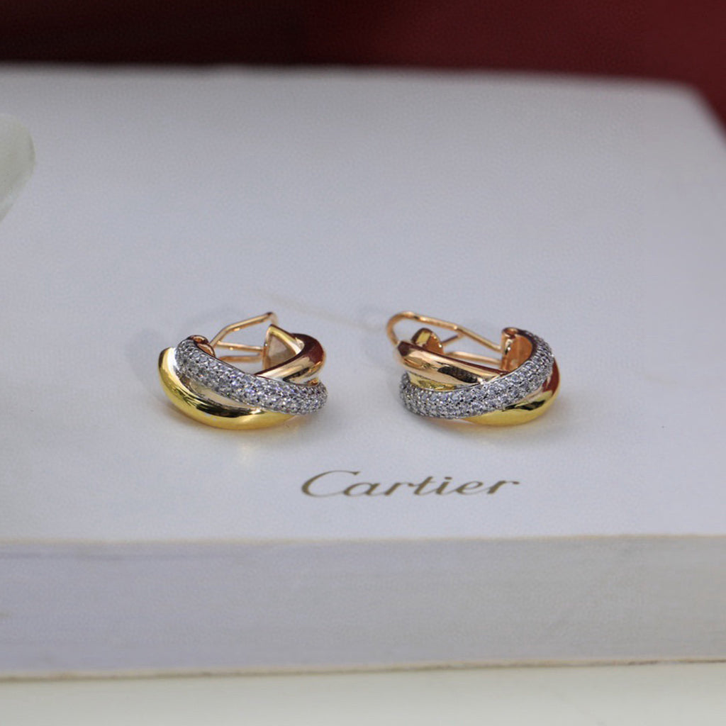 [⭐JeweliWhal]TRINITY HALF DIAMOND  CLASSIC EARRINGS