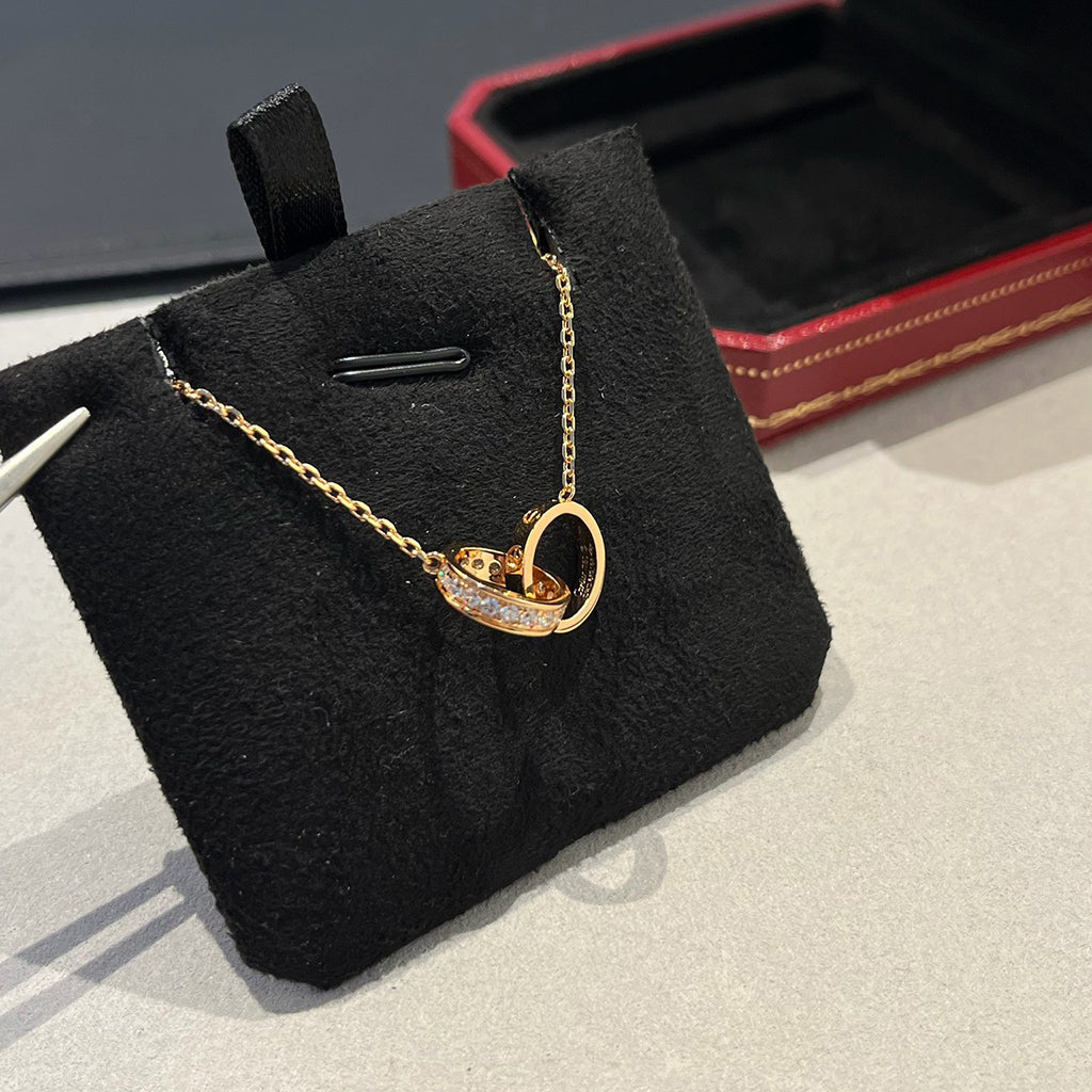[⭐JeweliWhal]LOVE DOUBLE RING HALF DIAMOND NECKLACE