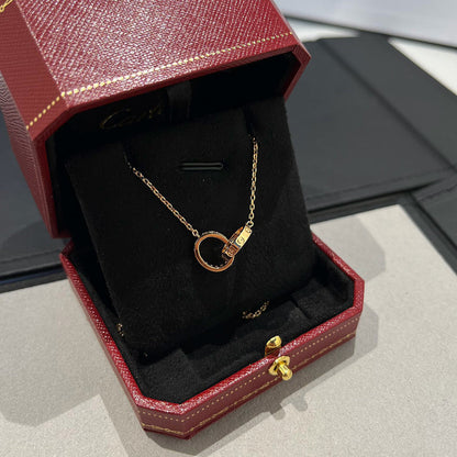 [⭐JeweliWhal]LOVE DOUBLE RING HALF DIAMOND NECKLACE
