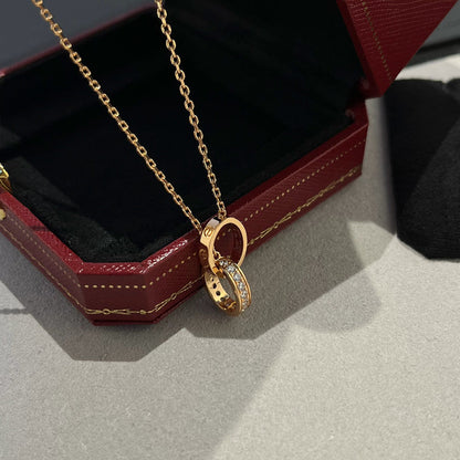 [⭐JeweliWhal]LOVE DOUBLE RING HALF DIAMOND NECKLACE