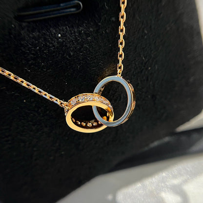 [⭐JeweliWhal]LOVE DOUBLE RING HALF DIAMOND NECKLACE