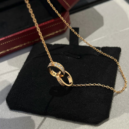 [⭐JeweliWhal]LOVE DOUBLE RING HALF DIAMOND NECKLACE
