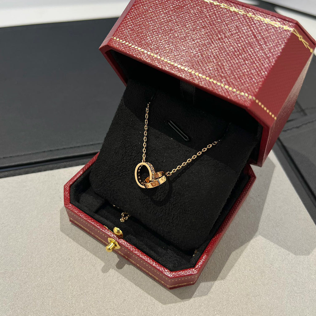 [⭐JeweliWhal]LOVE DOUBLE RING HALF DIAMOND NECKLACE