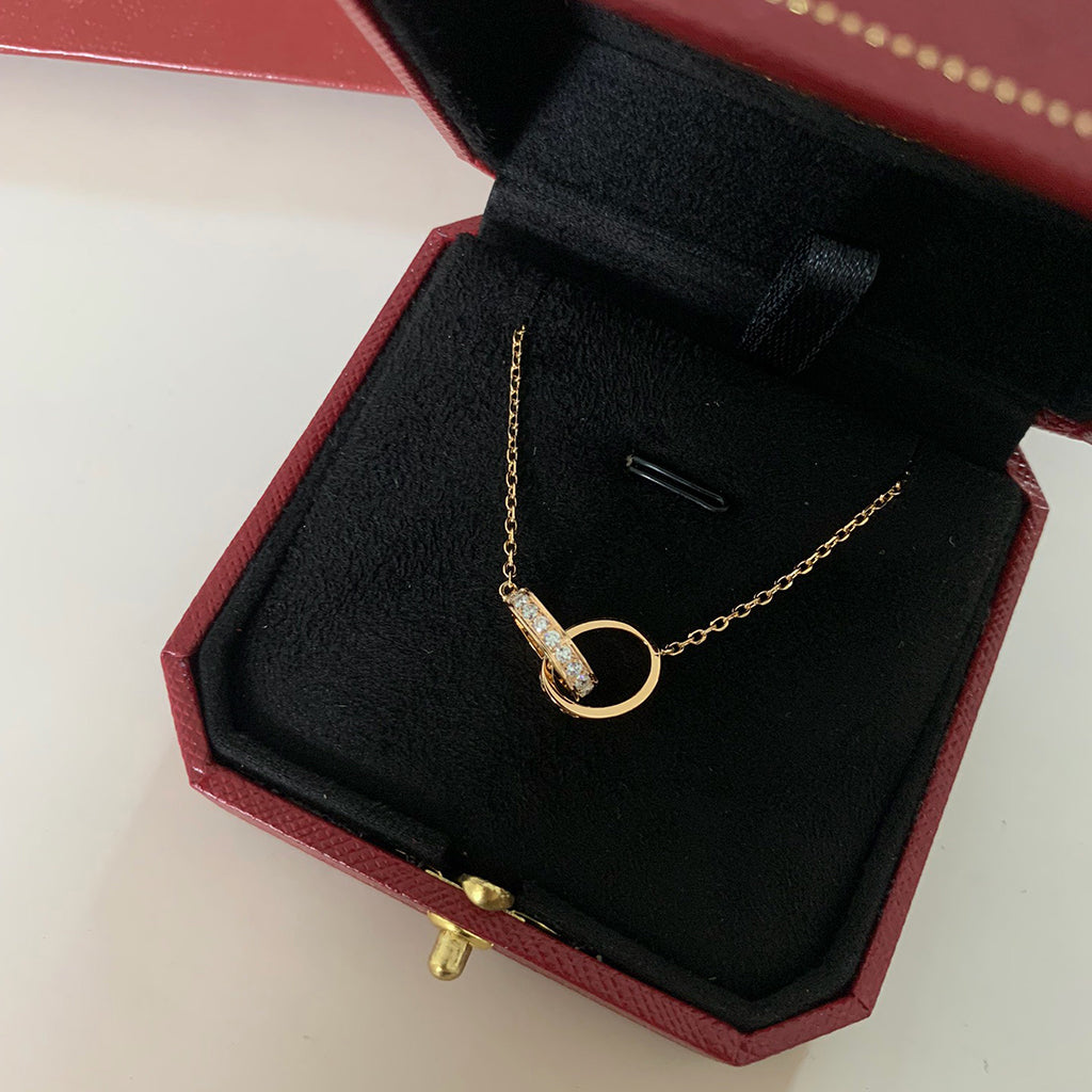 [⭐JeweliWhal]LOVE DOUBLE RING HALF DIAMOND NECKLACE